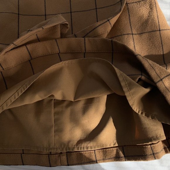 Forever 21 Asymmetrical Mini Skirt Women S Lined Tan Windowpane Preppy - Picture 7 of 9